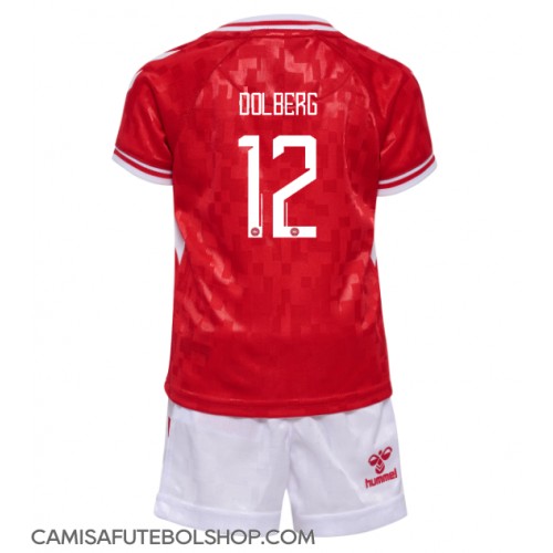 Camisa de time de futebol Dinamarca Kasper Dolberg #12 Replicas 1º Equipamento Infantil Europeu 2024 Manga Curta (+ Calças curtas)